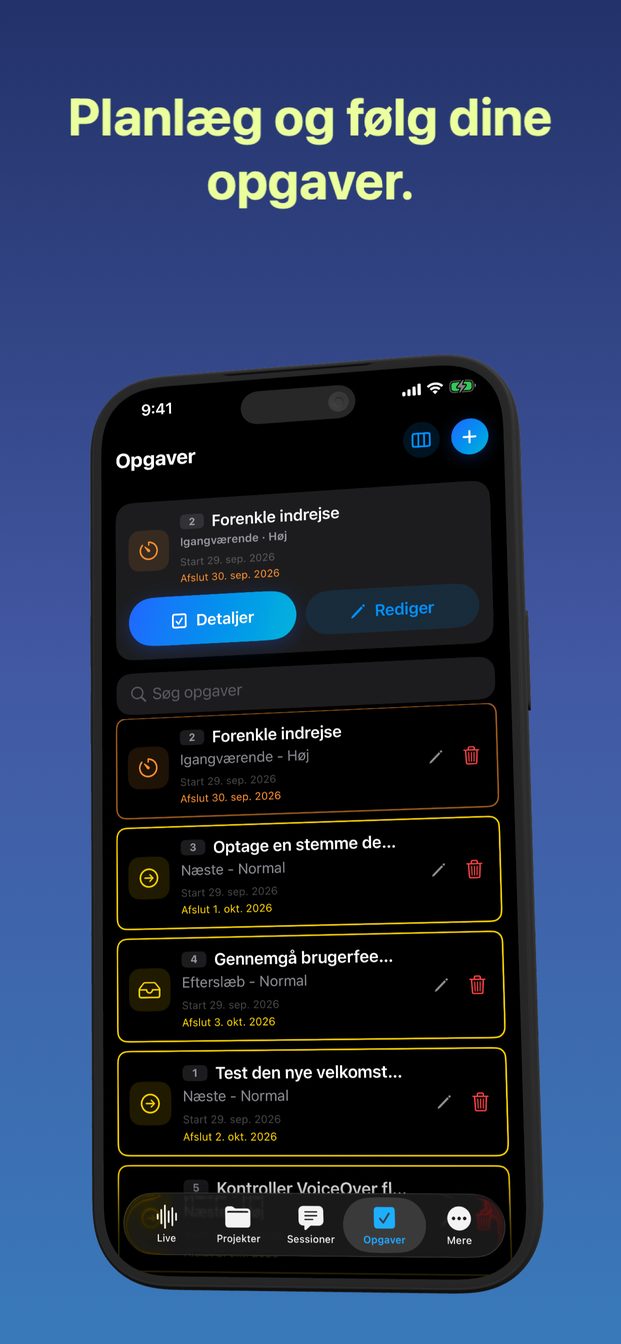 Opgaver, noter, planlægger